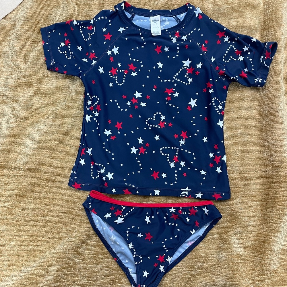 Oshkosh 2 pc. Size 12, short sleeve rash guard top with bikini bottoms 👙